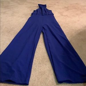 Royal blue pant suit .